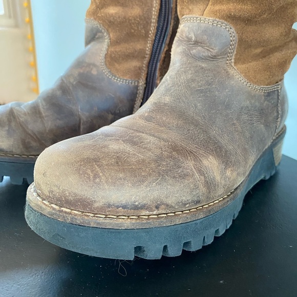 Womens Brown Leather and Wool Platform Boots - Picture 13 of 16